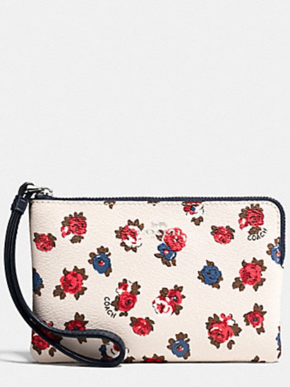 COACH Tea Rose Floral Corner Zip Wristlet Clutch - Chalk Multi